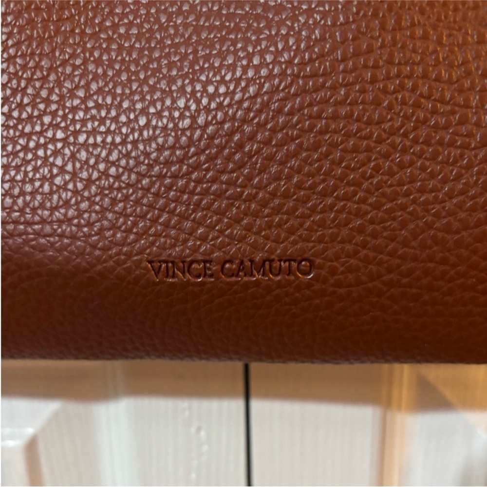 VINCE CAMUTO Pebble All Leather Tote bag Purse Brown/Black - Picture 3 of 9